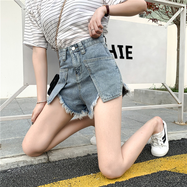Moderni sieviešu šorti ar augstu vidukli no džinsa