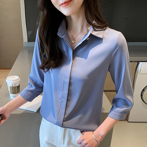 Sieviešu ikdienas krekls ar klasisku apkakli un 3/4 piedurknēm