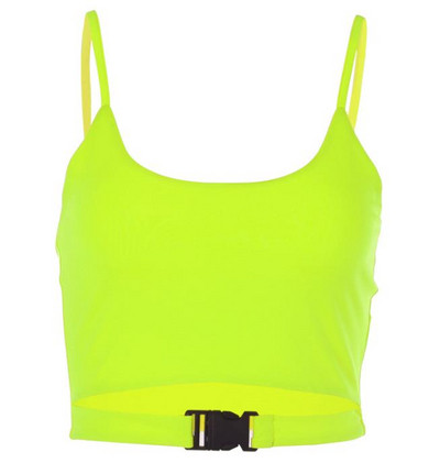 Mūsdienīgs sieviešu īss krekliņš ar plānām lencēm un sprādzi