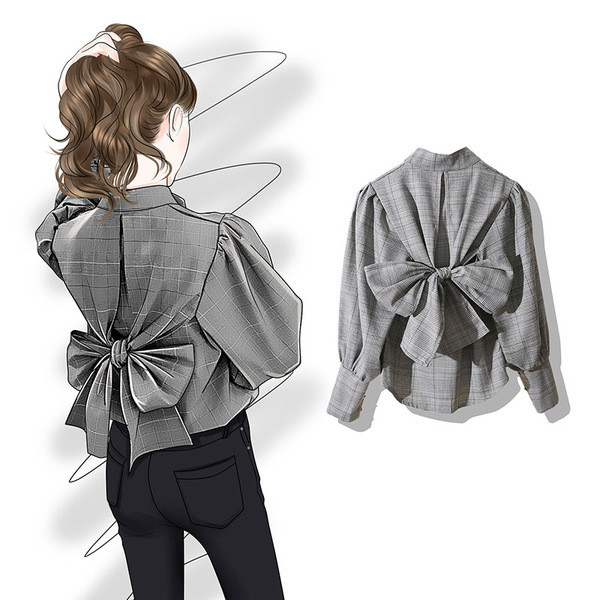 Stiilne kahevärviline paela ja pikkade varrukatega naiste särk