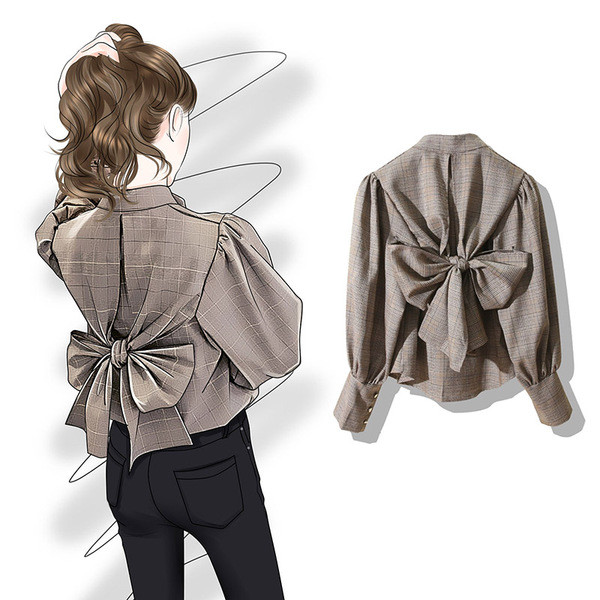 Stiilne kahevärviline paela ja pikkade varrukatega naiste särk