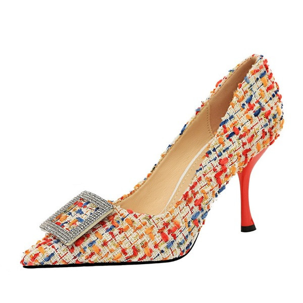 Pantofi de dama colorati cu catarama si toc inalt 8 cm