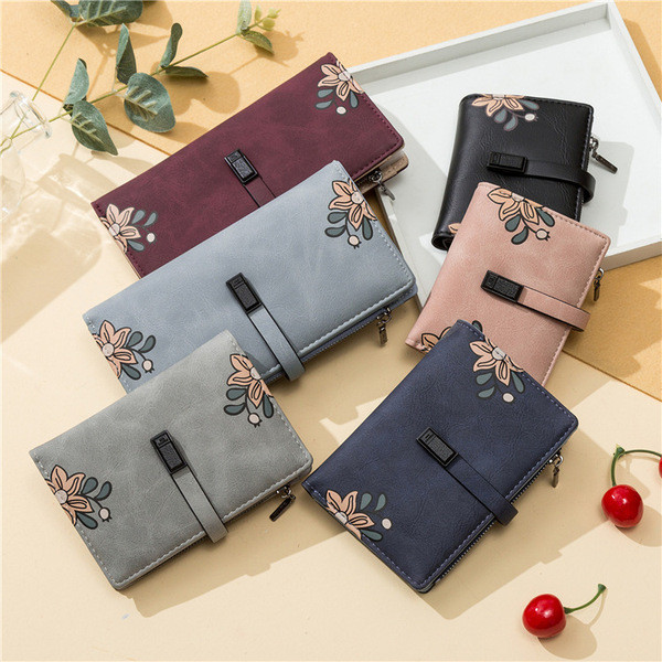 Eko bőrből készült női pénztárca virágokkal