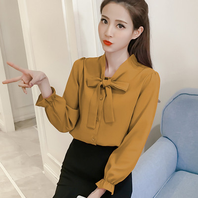 Ikdienas sieviešu krekls ar lenti un pogām četrās krāsās