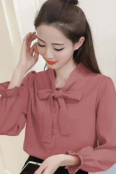 Ikdienas sieviešu krekls ar lenti un pogām četrās krāsās