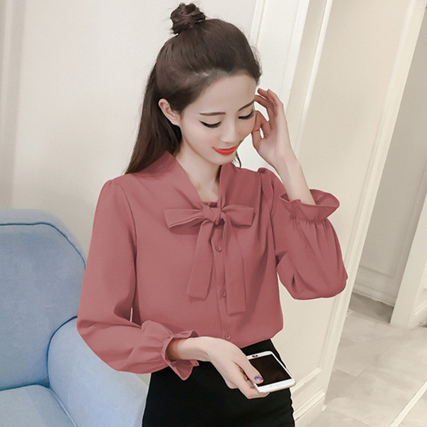 Ikdienas sieviešu krekls ar lenti un pogām četrās krāsās