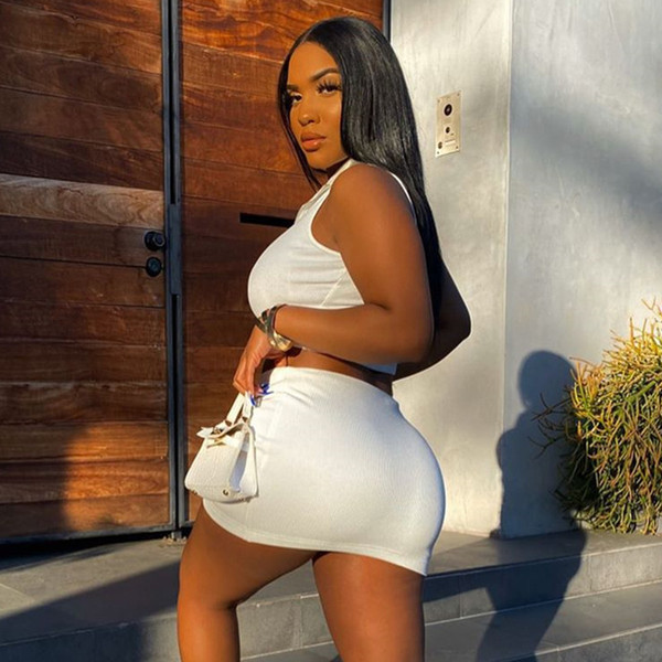 Modern női szett két részből álló felső + szoknya magas derékkal