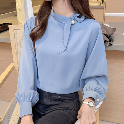 Cămașă casual de damă cu mâneci lungi și perle