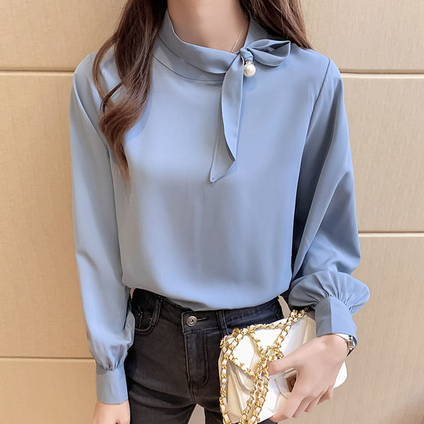 Cămașă casual de damă cu mâneci lungi și perle