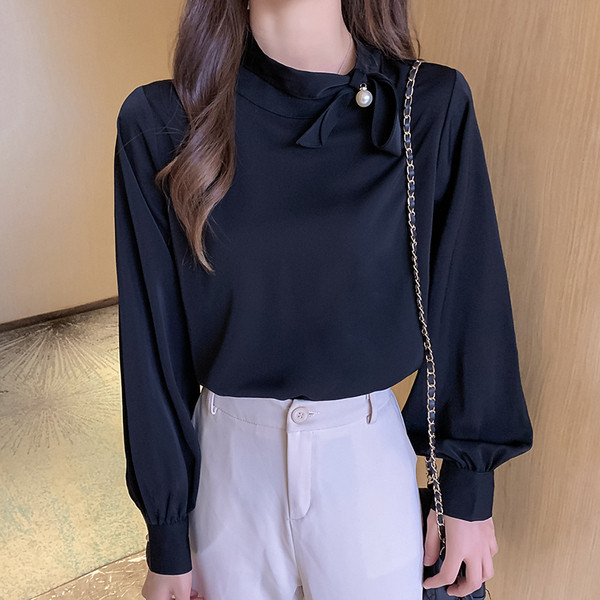 Cămașă casual de damă cu mâneci lungi și perle