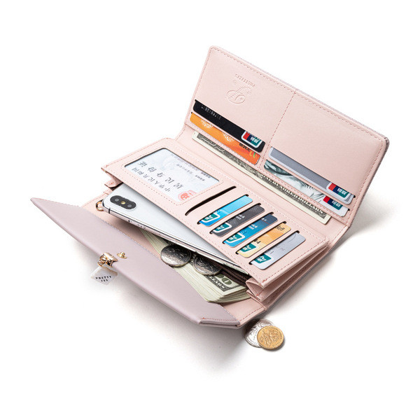 Eko bőrből készült női pénztárca fém rögzítéssel