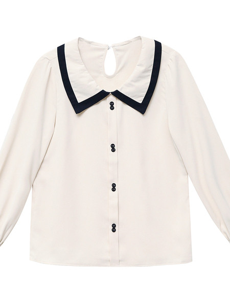 Alkalmi női ing gombokkal és ovális nyakkivágással bézs színben