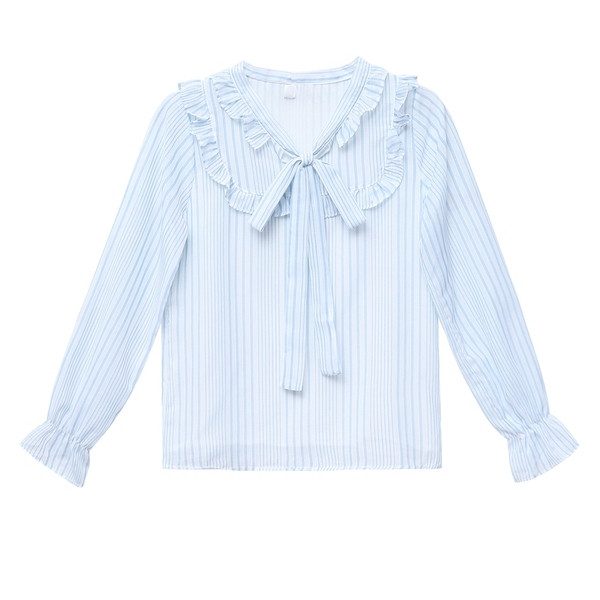 Ikdienas sieviešu krekls ar lenti zilā krāsā