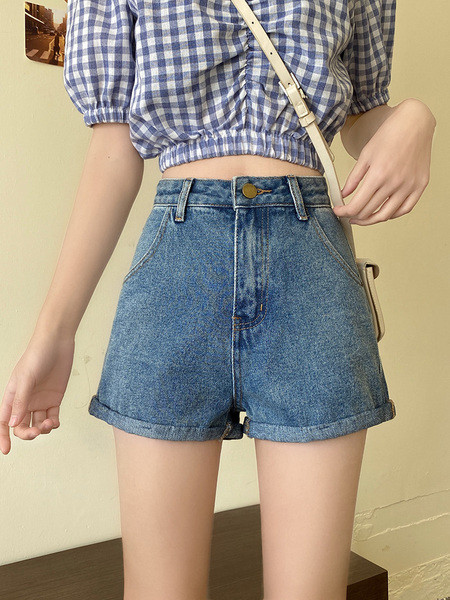 Ikdienas sieviešu šorti ar augstu vidukli vienkāršu modeli