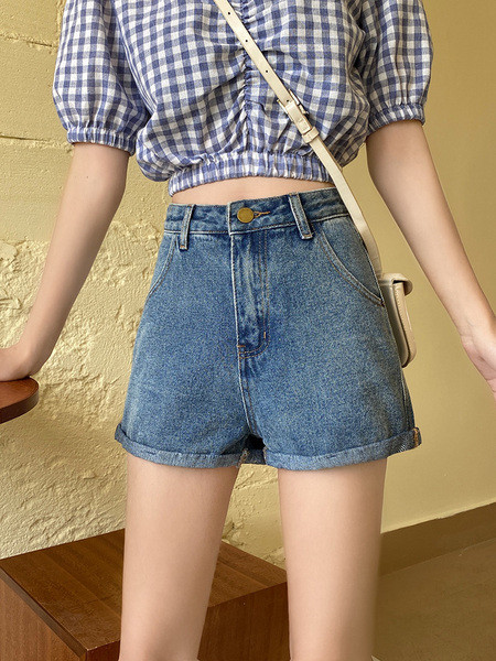 Ikdienas sieviešu šorti ar augstu vidukli vienkāršu modeli