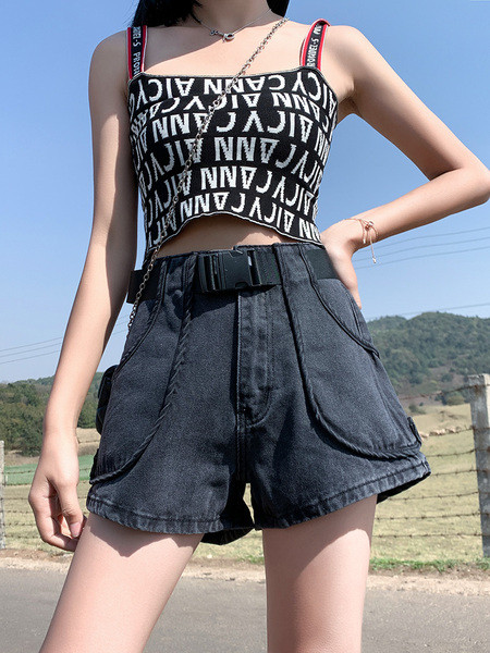 Ikdienas sieviešu šorti ar augstu vidukli un dziļām kabatām