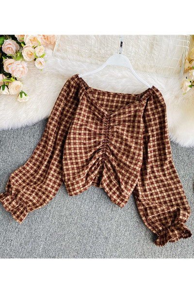 Ikdienas sieviešu rūtains krekls ar garām piedurknēm