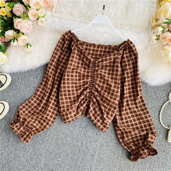 Ikdienas sieviešu rūtains krekls ar garām piedurknēm