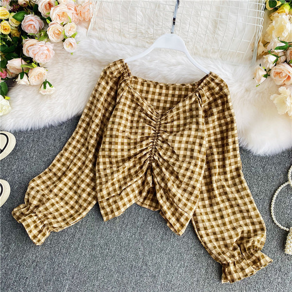 Ikdienas sieviešu rūtains krekls ar garām piedurknēm