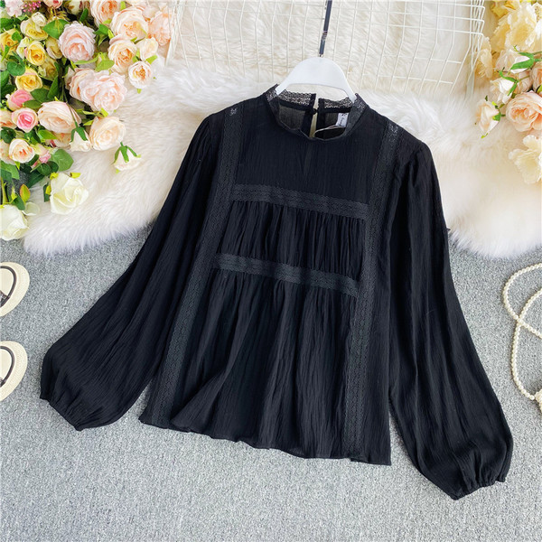 Cămașă casual de damă cu mâneci largi și guler înalt