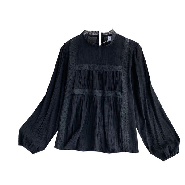 Cămașă casual de damă cu mâneci largi și guler înalt