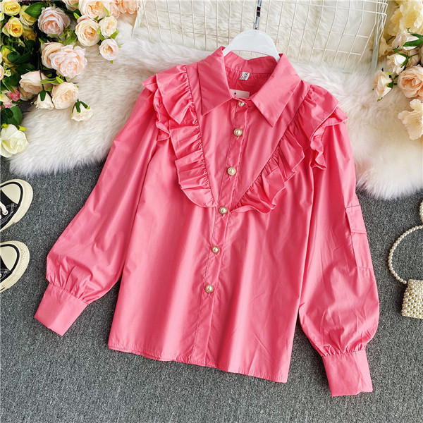 Klassikalise krae ja pikkade varrukatega vabaaja naiste särk mitmes värvitoonis