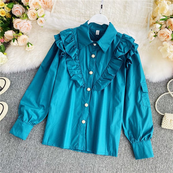 Klassikalise krae ja pikkade varrukatega vabaaja naiste särk mitmes värvitoonis