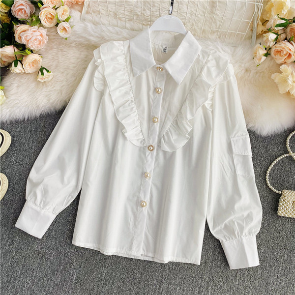 Klassikalise krae ja pikkade varrukatega vabaaja naiste särk mitmes värvitoonis