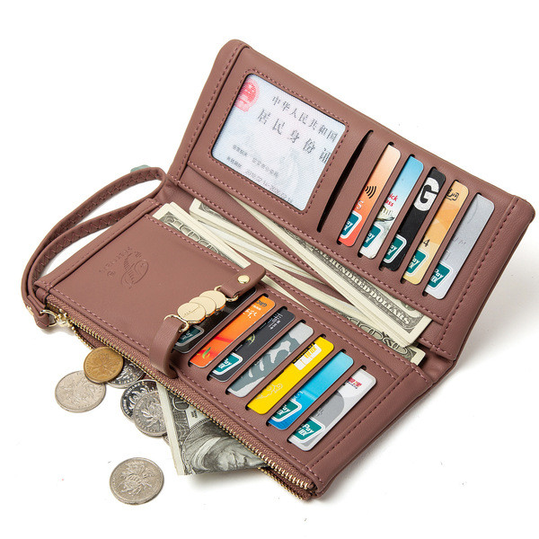 Sieviešu ādas maks ar metāla elementu