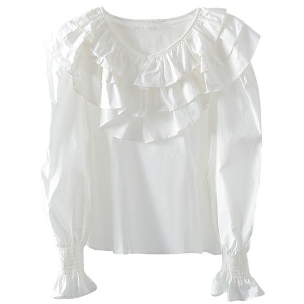 Jauna modeļa sieviešu krekls ar apaļu kakla izgriezumu un lotosa piedurknēm