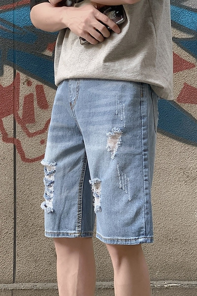 Ανδρικά τζιν 3/4 με σκισμένα μοτίβα