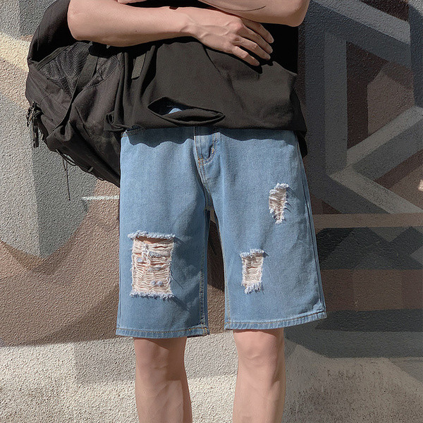 Ανδρικά τζιν 3/4 με σκισμένα μοτίβα