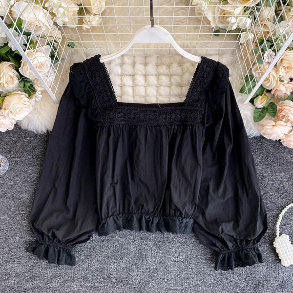 Casual γυναικείο πουκάμισο με τετράγωνο ντεκολτέ και μακριά μανίκια