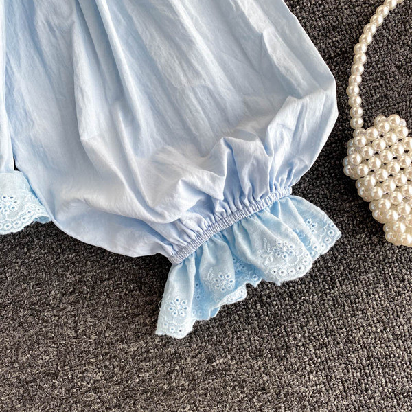 Casual γυναικείο πουκάμισο με τετράγωνο ντεκολτέ και μακριά μανίκια