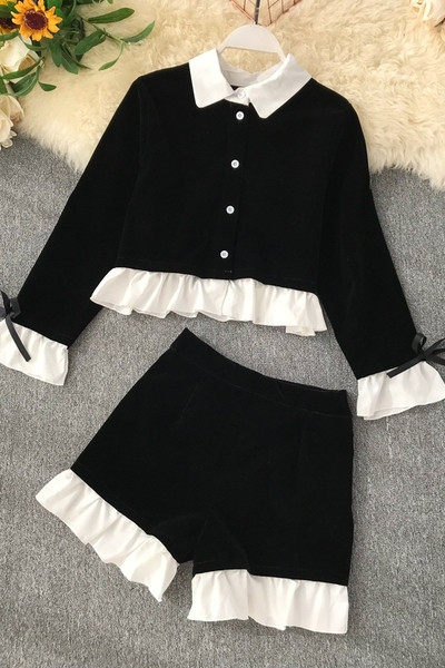 Ikdienas sieviešu komplekts no divām daļām melnā krāsā