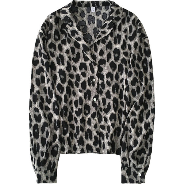 Μοντέρνο γυναικείο πουκάμισο με μοτίβο λεοπάρ και μακριά μανίκια