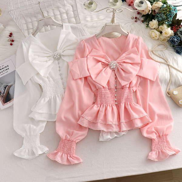 Jauna modeļa sieviešu krekls ar elastīgu jostasvietu un lenti