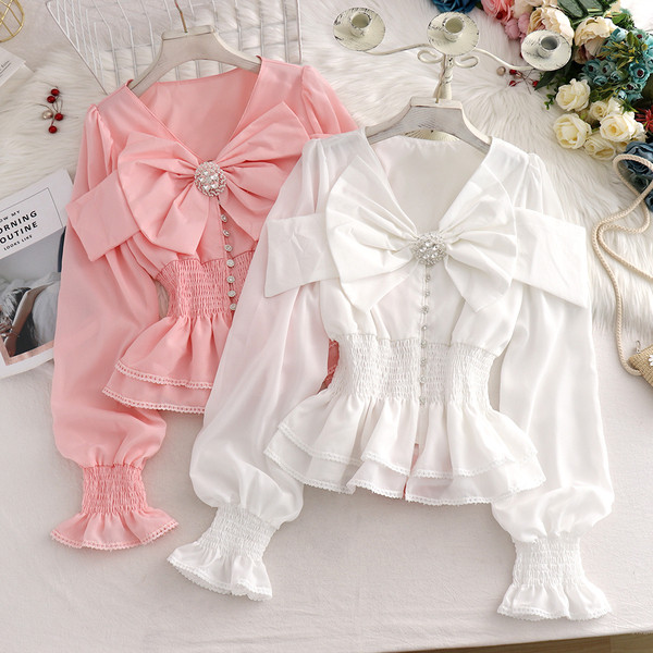 Jauna modeļa sieviešu krekls ar elastīgu jostasvietu un lenti