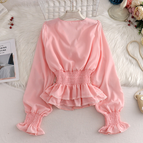 Jauna modeļa sieviešu krekls ar elastīgu jostasvietu un lenti