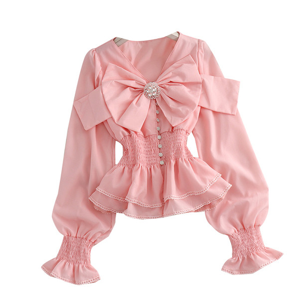 Jauna modeļa sieviešu krekls ar elastīgu jostasvietu un lenti