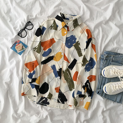 Színes női ing klasszikus gallérral és hosszú ujjal