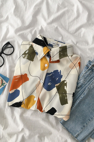 Színes női ing klasszikus gallérral és hosszú ujjal