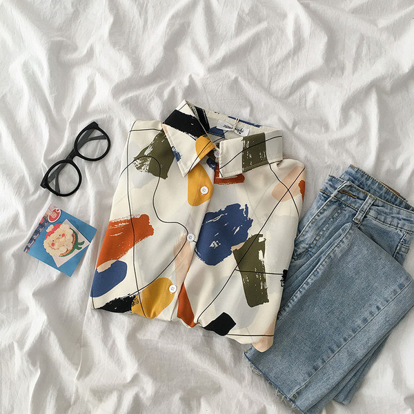 Színes női ing klasszikus gallérral és hosszú ujjal