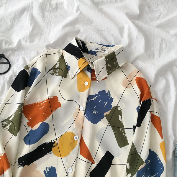 Színes női ing klasszikus gallérral és hosszú ujjal