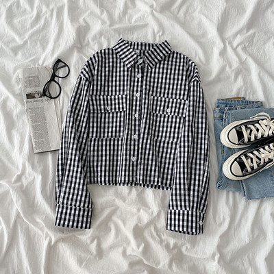 Γυναικείο ρετρό πουκάμισο με κλασικό  γιακά και διακοσμιτικές τσέπες