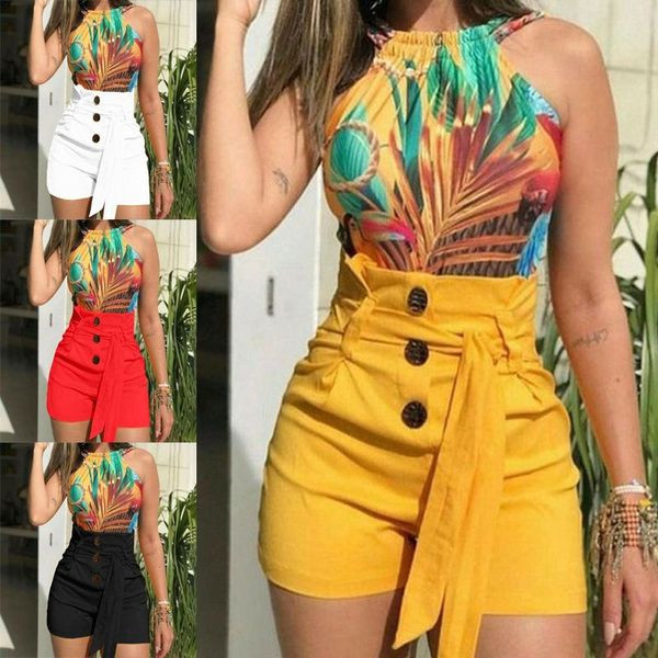 Pantaloni scurți de damă topici cu nasturi și talie înaltă