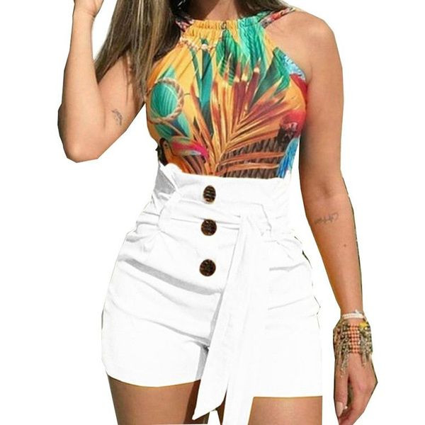 Pantaloni scurți de damă topici cu nasturi și talie înaltă