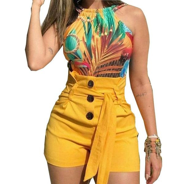 Pantaloni scurți de damă topici cu nasturi și talie înaltă