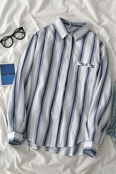 Ikdienas sieviešu svītrains krekls ar kabatu