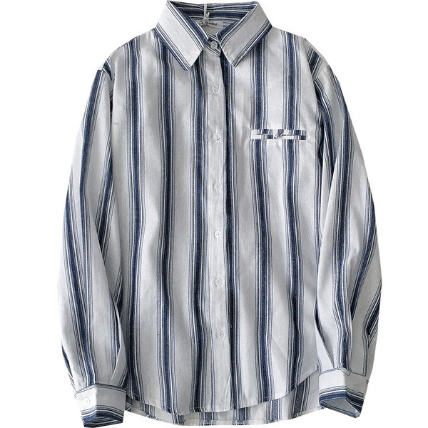 Ikdienas sieviešu svītrains krekls ar kabatu